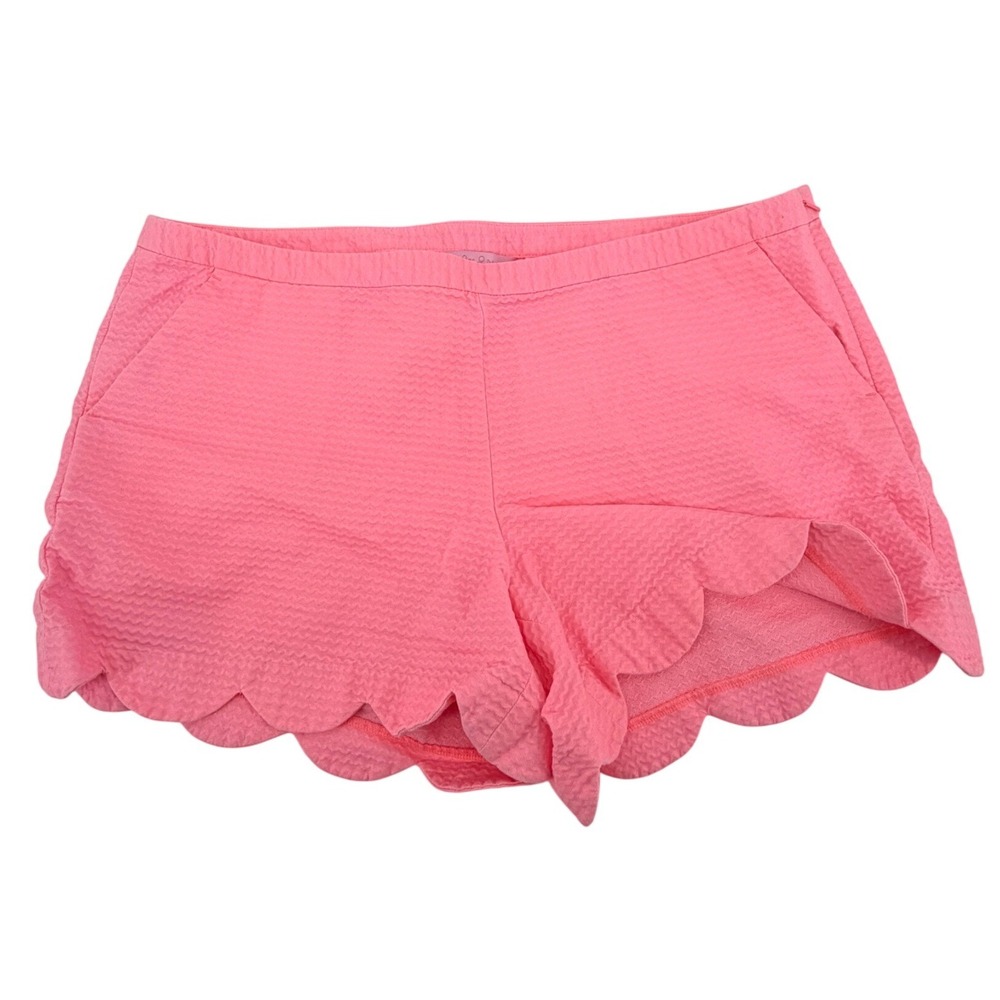 Lilly Pulitzer Shorts Scalloped Hem 16 Pink Womens Seersucker Buttercup Preppy